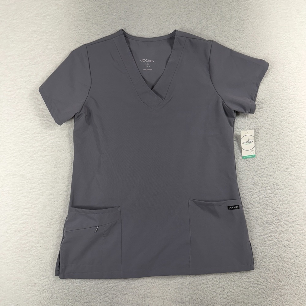 Jockey Medical Nurse Scrub Uniform Top Grey 2-Pocket V-Neck NEW Size Medium